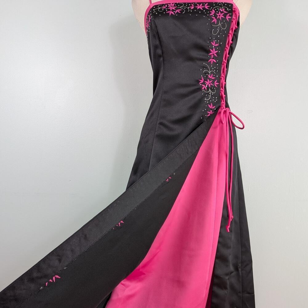 Vintage Morgan Co Prom Dress Maxi Gown 4 Pink Black Y2K Floral Corset Princess - Picture 7 of 14